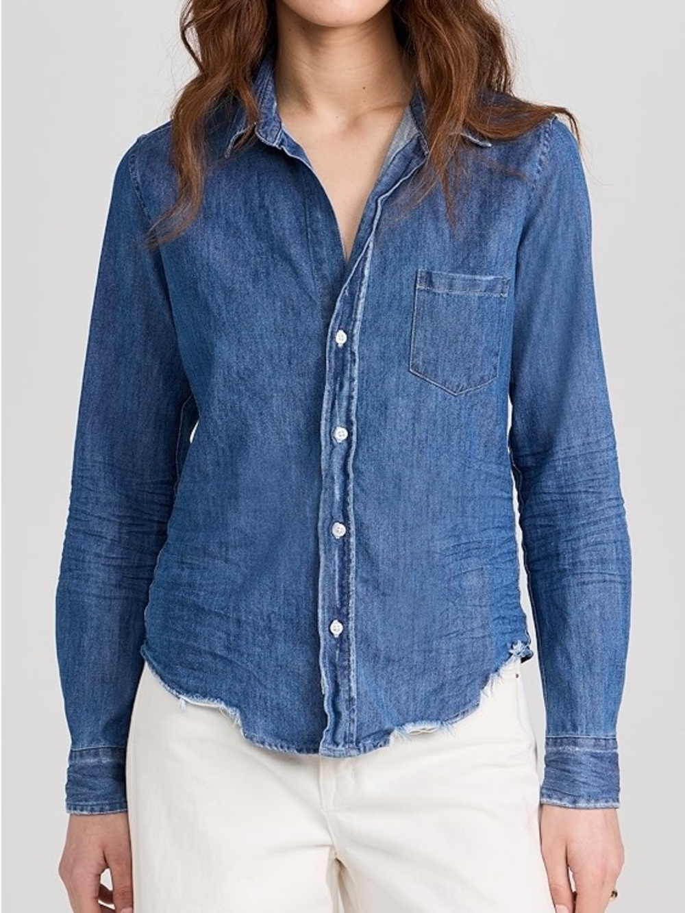 Frank & Eileen Womens sz L Eileen Relaxed Button-Up Shirt Stone Wash Denim